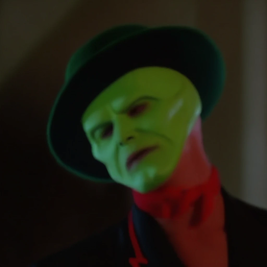 A high quality photo of a man (((with a green head))) the_mask