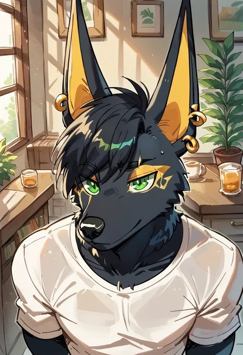 score_9, score_8_up, score_8,
BREAK,
1boy, (Haul Hiliiua, furry, male, black hair, bangs, black body, jackal, canis, canine, earrings, yellow inner ears, gold makeup, green eyes)
BREAK,
solo,add detailed eyes,clothing, ncpy43 style,