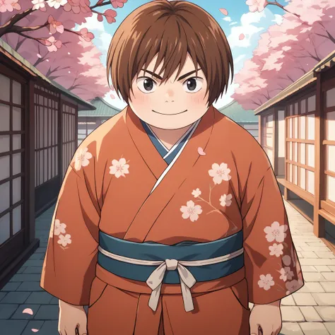 score_9,score_8_up,score_7_up,score_6_up, <lora:nikaido-v6-15:1> nikaido, ((fat)), 1boy, teenager, solo, male focus, black eyes, spring, japanese clothes, falling petals, cherry blossoms, anime_source