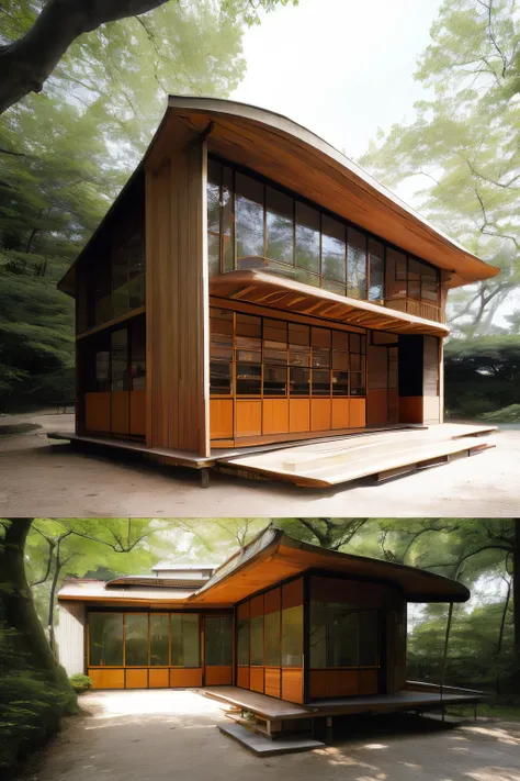 masterpiece,best quality,<lora:tbh397-:0.8>,design by Hector Guimard Minimalist Japanese-inspired tea house by the sea, evoking the style of Tadao Ando