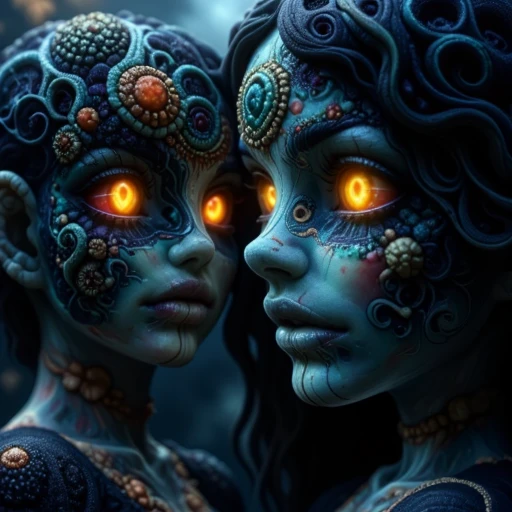 glowing eyes, 2girls