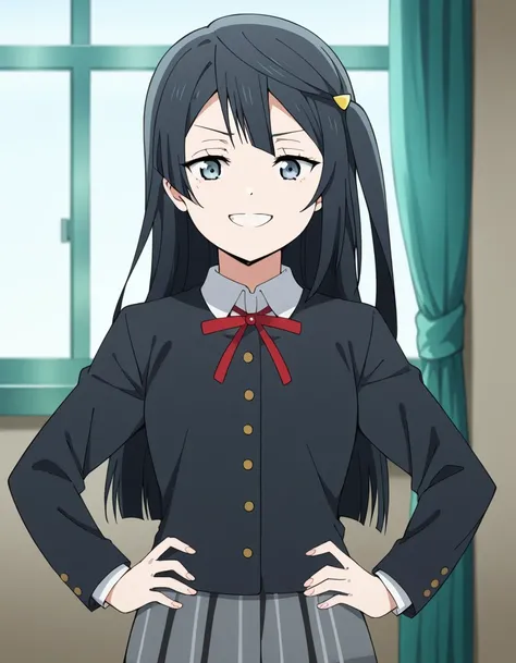 score_9, score_8_up, score_7_up, source_anime, <lora:setsuna-yuuki-s2-ponyxl-lora-nochekaiser:1>, setsuna yuuki, yuuki setsuna (love live!), long hair, bangs, black hair, sidelocks, grey eyes, one side up, hair ornament,, skirt, long sleeves, school unifor...