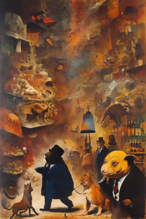 masterpiece,best quality,<lora:tbh400-:0.8>,style of George Grosz, animals