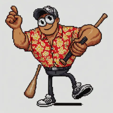 score_9, score_8_up, score_7_up, pixel art
BREAK
Sleazy man wearing hawaiian shirt, carrying cash in one hand, baseball bat in other hand, trippy background