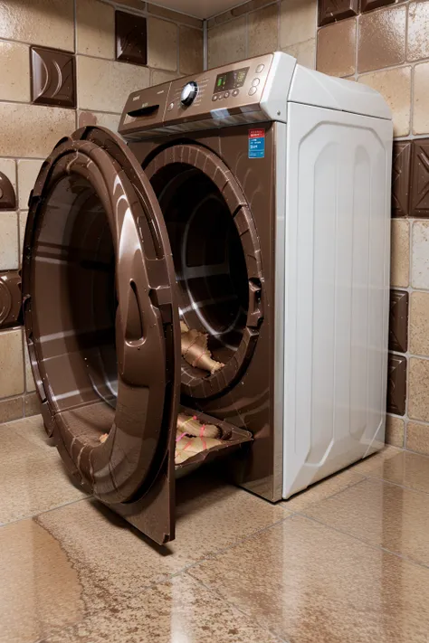 <lora:ChocolateGingerWorld:1> ChocolateGingerWorld washing machine in a laundromat