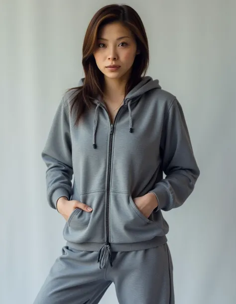 full body photo of Aya Matsuura wearing jogging suit and sneakers  <lora:Aya Matsuura_epoch_10:1>