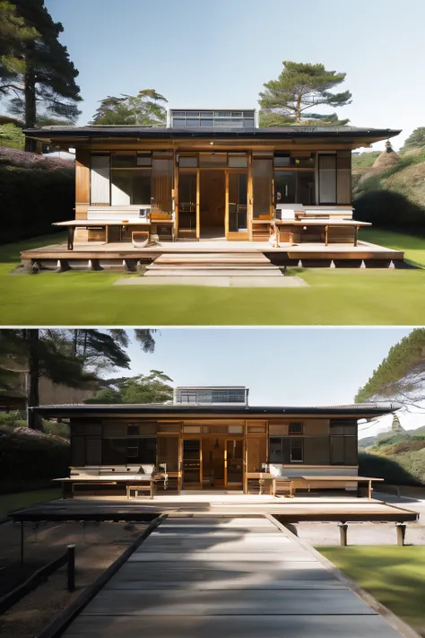 masterpiece,best quality,<lora:tbh398-:0.8>,design by CFA Voysey Minimalist Japanese-inspired tea house by the sea, evoking the style of Tadao Ando