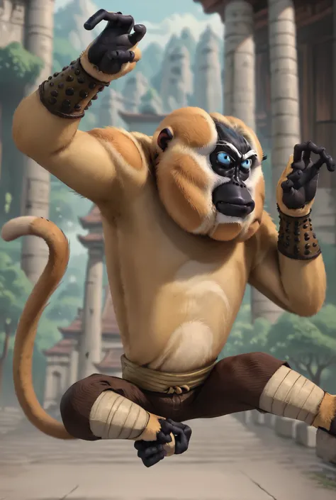 score_9, score_8_up, score_8,
<lora:Master_Monkey_Kung_Fu_Panda_for_PonyXL:0.8> 1boy, monkey, furry male, m4st3rm0nk3y, solo, male focus, tail, blue eyes
parody, source_cartoon,
outdoors, fighting pose, temple,