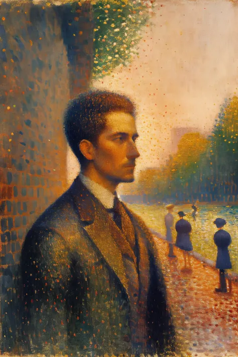 masterpiece,best quality,<lora:tbh403-:0.8>,style of Georges Seurat portrait of noble man