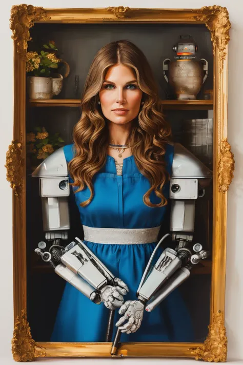 masterpiece,best quality,<lora:tbh410-:0.8>,illustration,style of  Aerin Lauder portrait of Housework robots