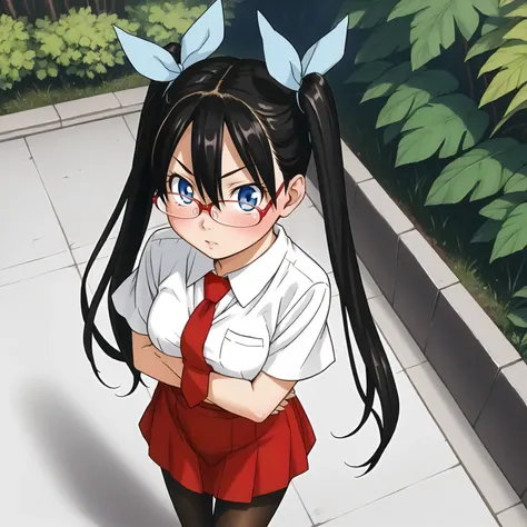 <lora:FB_DisciplineCommitteeOdaXLpony006>,
outdoors,nature,
blush,parted lips,
solo,
DisciplineCommitteeOda,1girl,black hair,long hair,twintails,hair ribbon,blue eyes,eyewear,
collared_shirt,short_sleeves,necktie,
red skirt,
pantyhose,
standing,crossed_arm...