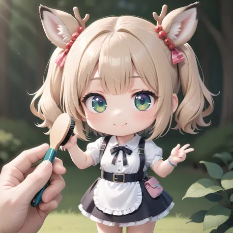 chibi girl holding hairbrush, girl Brushing deer hair