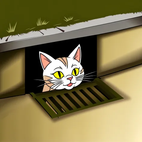 cat in　the　sewer,2d,illustration