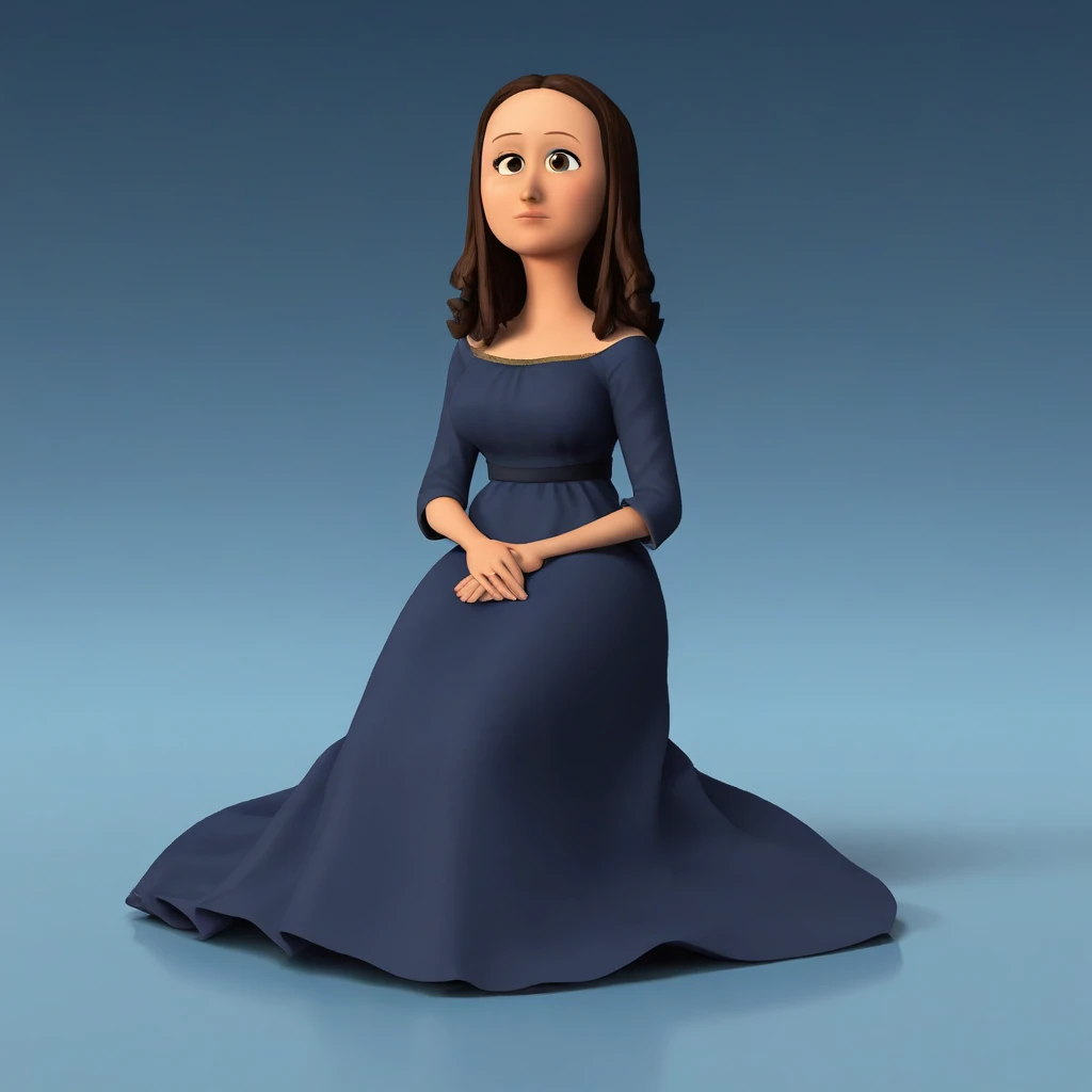 score_9_up, BREAK, monalisa, 1girl, solo, brown hair, brown eyes, dress, long dress, full body, blue background, gradient background,  <lora:MonaLisa_MrPeabodyAndSherman_PXL_Leaf1:0.8>, on floor,