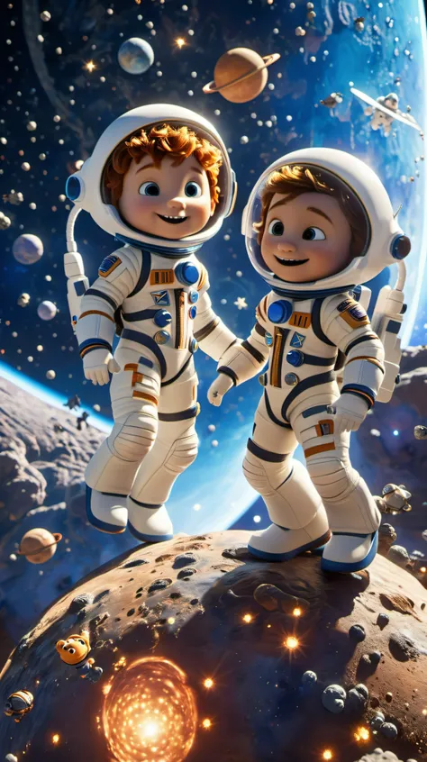 Dream style,spacesuit,star (symbol),multiple boys,
Two animated astronauts are playing with stars and celestial bodies on a planet,set against a backdrop of a vast starry space.,
highly detailed,ultra-high resolutions,32K UHD,best quality,masterpiece,<lora...