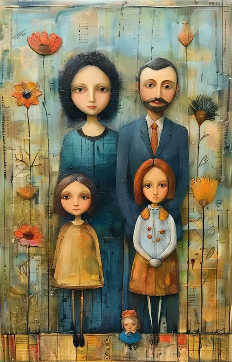 masterpiece,best quality,<lora:tbh423-sdxl:0.6>,illustration,style of  Wendy Vecchi portrait of family