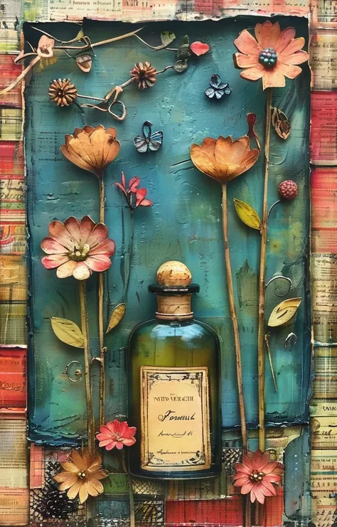 masterpiece,best quality,<lora:tbh423-sdxl:0.6>,illustration,style of  Wendy Vecchi A bottle of perfume in garden