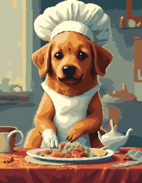 <lora:pixelart:1>,colorful pixelart of a dog as a chef