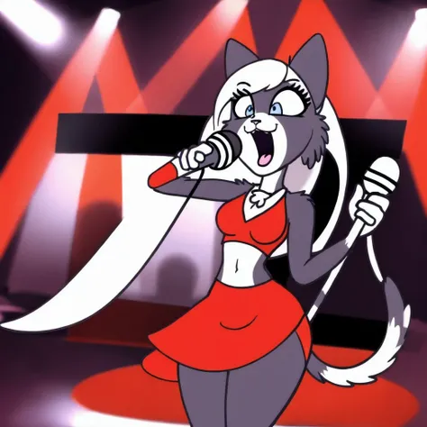 <lora:singingcatgirl:0.7>
solo, 1girl, masterpiece,
singingcatgirl, cat, long white hair, blue eyes,
red dress, singing, holding microphone, stage,