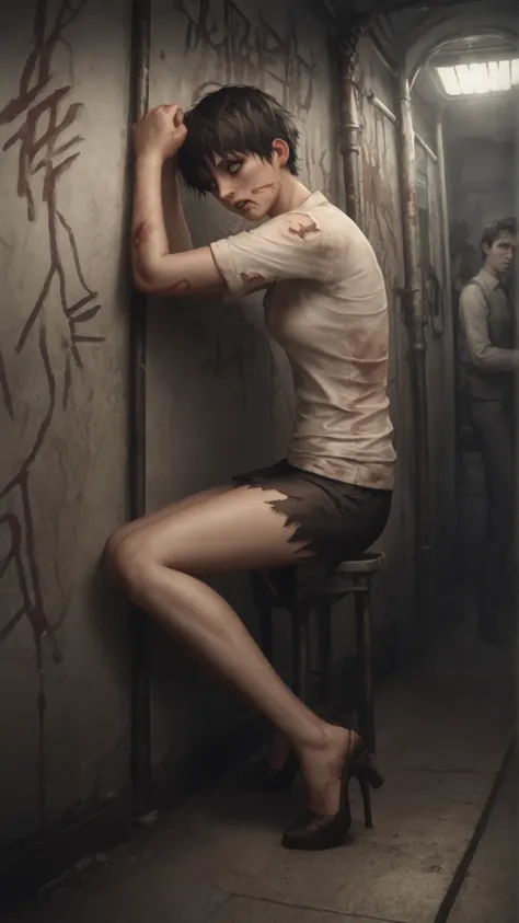 score_9, score_8_up, score_7_up, score_6_up, score_5_up, score_4_up, source_anime, rating_explicit, nsfw, adult, <lora:ZoeBakerPDXL:0.7>zoebaker, zoe baker, horrified, ghostly face, blood-soaked clothing, ragged and dirty, wide, panicked eyes, dark, abando...