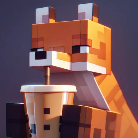 score_9_up, score_8_up, score_7_up, source_furry, fox, minecraft fox, holding bubble tea