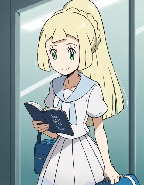 score_9, score_8_up, score_7_up, source_anime, <lora:pokemon-lilie-anime-ponyxl-lora-nochekaiser:1>, lillie (pokemon), blonde hair, blunt bangs, green eyes, long hair,, braid, french braid, high ponytail, miniskirt, pleated skirt, sailor collar, shirt, sho...