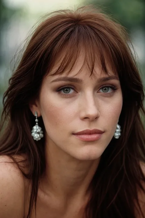 cinematic film still of a woman, realistic, brown hair, lips, looking at viewer,  jewelry, earrings, 1girl, smile , MakeUp,  shallow depth of field, vignette, highly detailed, high budget Hollywood movie, bokeh, cinemascope, moody, epic, gorgeous, film gra...