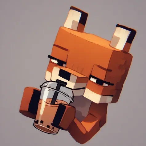 score_9_up, score_8_up, score_7_up, source_furry, fox, minecraft fox, holding bubble tea