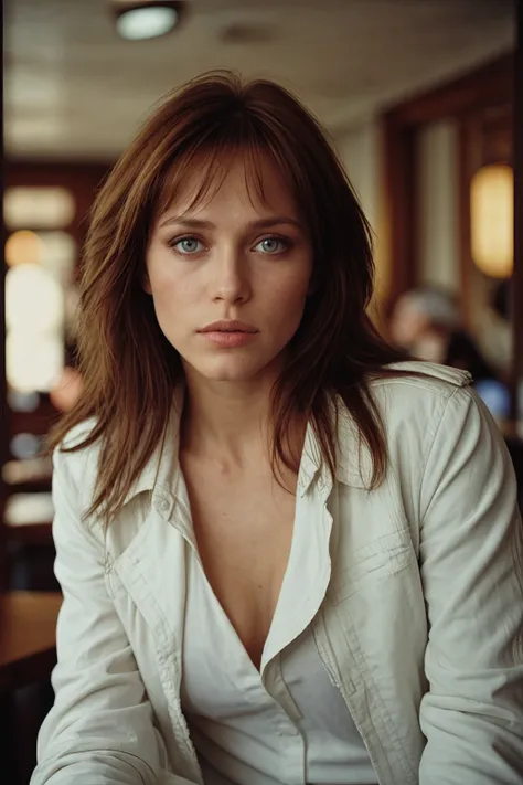 portrait photograph of a woman wearing leather jacket and white shirt inside a cafe
BREAK
<lora:Tanya_Roberts:1> mt-tanya, RAW candid cinema, 16mm, color graded portra 400 film, remarkable color, ultra realistic, textured skin, remarkable detailed pupils, ...