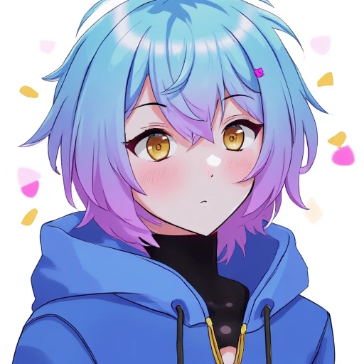 Linechu, blue and purple hair, blue jacket