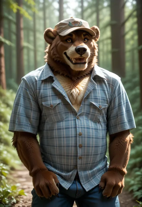 araffe dressed in a bear costume standing in a forest