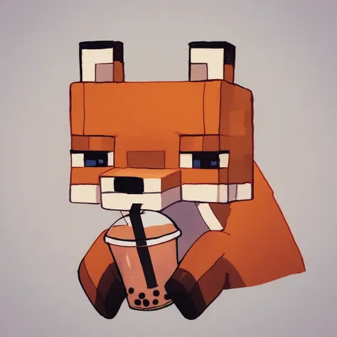 score_9_up, score_8_up, score_7_up, source_furry, fox, minecraft fox, holding bubble tea