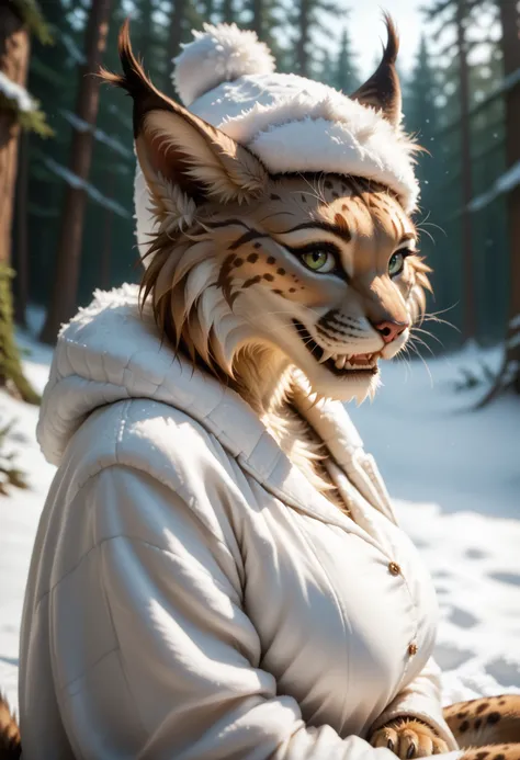 araffe dressed in a white coat and a furry hat