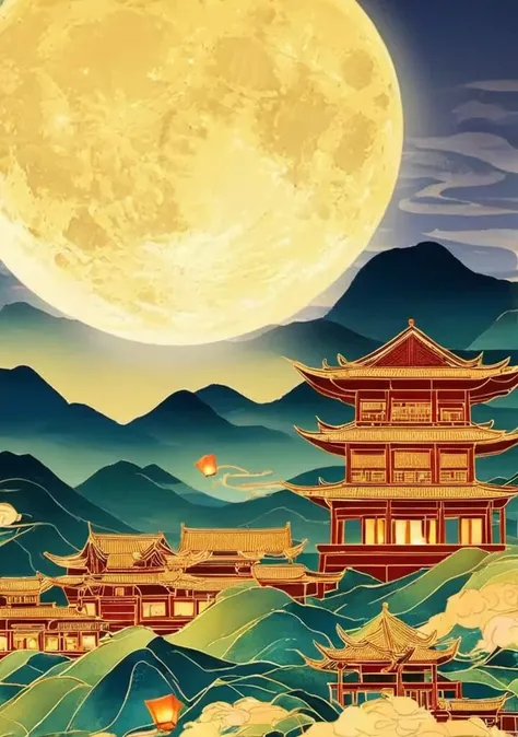 <lora:zhongqiuv2:0.7>,zhongqiu,moon,solo,full moon,east asian architecture,mountain,Kongming lantern,
