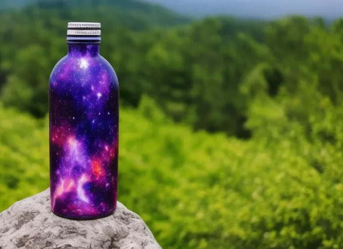 beautiful scenery nature glass bottle landscape, purple galaxy bottle