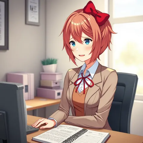 Sayori (doki doki literature club), office lady, office unifrom, office