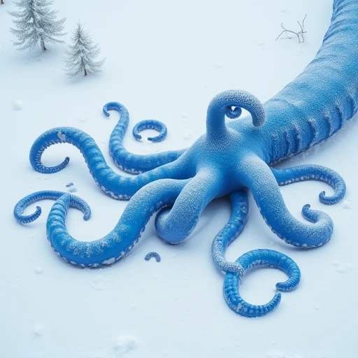 what, monster girl, white theme, 6+girls, 1girl, head out of frame, blue tentacle, snow, nude, slime, solo