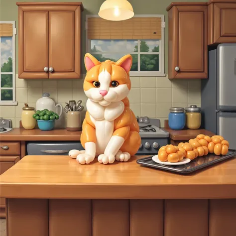 ball00nart, a photo of a cat in a kitchen