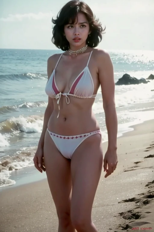 masterpiece, best quality, photorealistic, Realistic <lora:RetroXXcine :0.7> sexy woman, at beach, korean, retroxxcine, 1girl, porn, 1970s, excessive pubic hair, retro picture, film grain, 1970 style, vintage, at beach, standing, looking at viewer, retro_u...