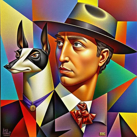 (kurasov:1.3) style color  illustration, abstract geometric art, intersecting lines, cubism, vibrant colors, 
portrait of  jonstreeter man <lora:JonStreeter:0.95> , 
with a pet Mandrill,
 <lora:Kurasov_Style:1.1>