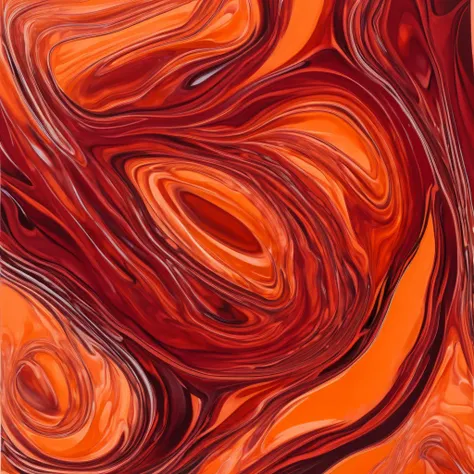 Orange, Dark red, abstract liquid forms, detailed