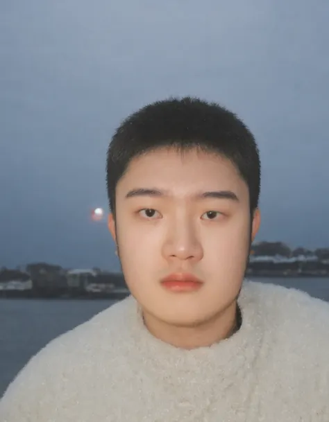 Shijie, close-up portrait of a Chinese 25-year-old male, tense expression, stormy weather backdrop, dramatic lighting, reminiscent of Ansel Adams work