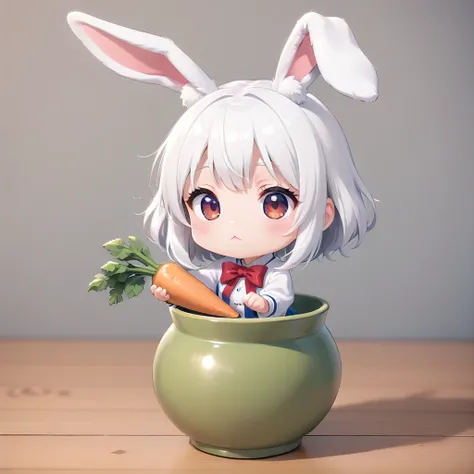 <lora:å£º:0.7> chibi girl in pot, rabbit head and hands, holding carrot