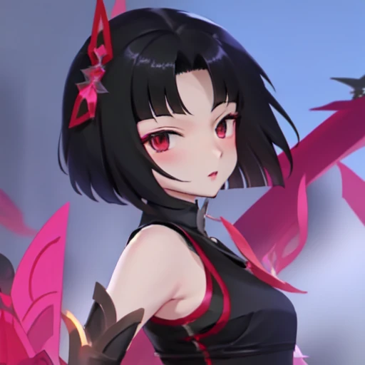 <lora:Zhuxin_mobile_legends_DoRA:1>, Zhuxin, Zhuxin_clothes, black hair, short hair, hair ornament