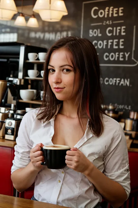 <lora:CaroleHunt:0.8>, full color portrait of a young woman, having coffee at a vintage cafe, natural light, RAW photo, subject, 8k uhd, dslr, soft lighting, high quality, film grain, Fujifilm XT3