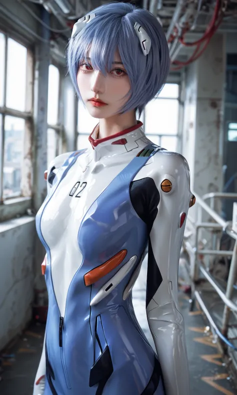 score_9,score_8_up,score_7_up,
komoshuai,1girl,solo,detailed face,red eyes,blue hair,ayanami rei,
lab,factory,body suit,eva,bow,Evangelion,
best quality,realistic,detailed background,
<lora:komoshuai_pony_1_epoch_10:0.85>,