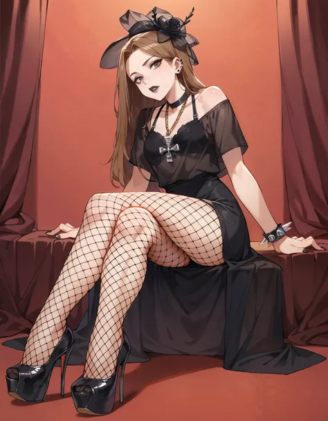 Goth Dress Fishnets Cross