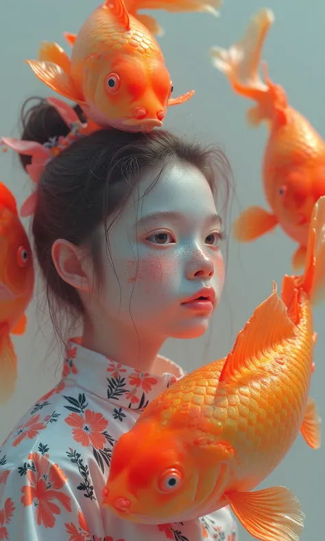 golden fishes and a girl