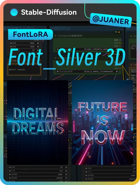 【Font Design】Blue Retro Metal 3D Bold Font FLUX