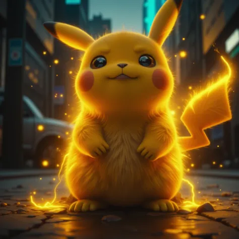 a realistic photo of pikachu is farting and makes lighting at the same time. People around are sick from the smell <lora:Pikachu:0.9>